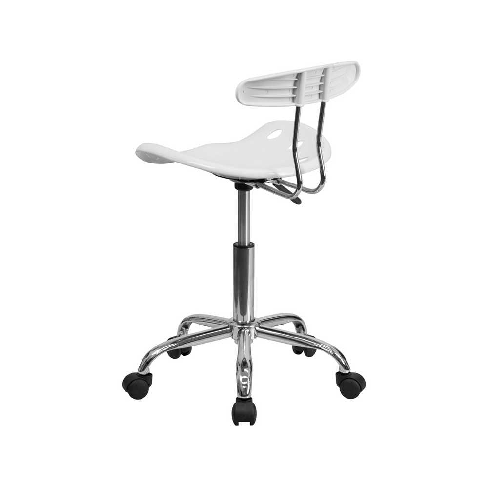 Vibrant White and Chrome Swivel Task Office Chair with Tractor Seat