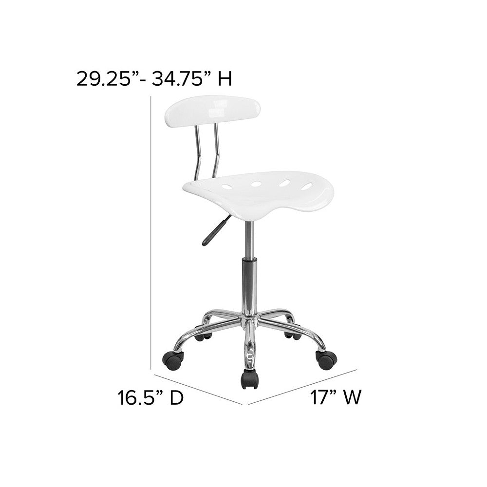 Vibrant White and Chrome Swivel Task Office Chair with Tractor Seat