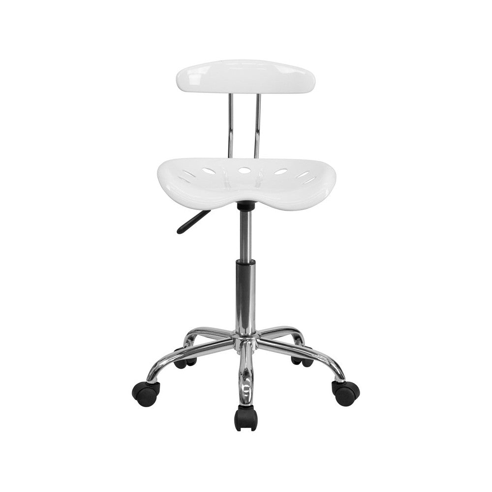 Vibrant White and Chrome Swivel Task Office Chair with Tractor Seat