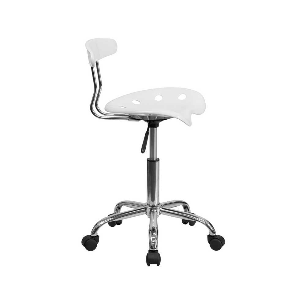 Vibrant White and Chrome Swivel Task Office Chair with Tractor Seat