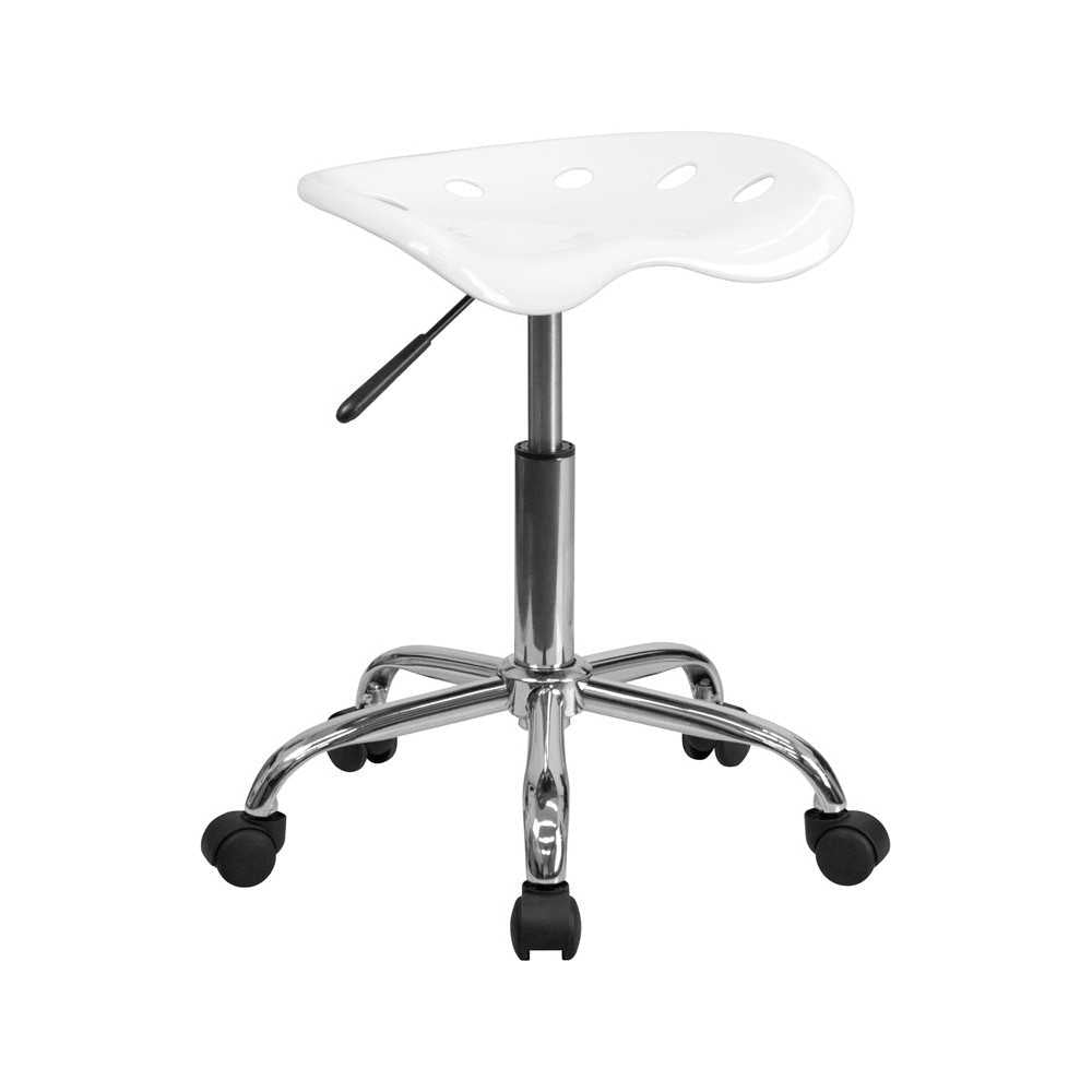 Vibrant White Tractor Seat and Chrome Stool