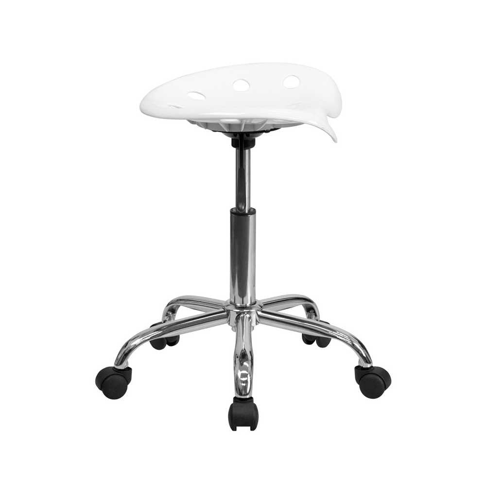 Vibrant White Tractor Seat and Chrome Stool