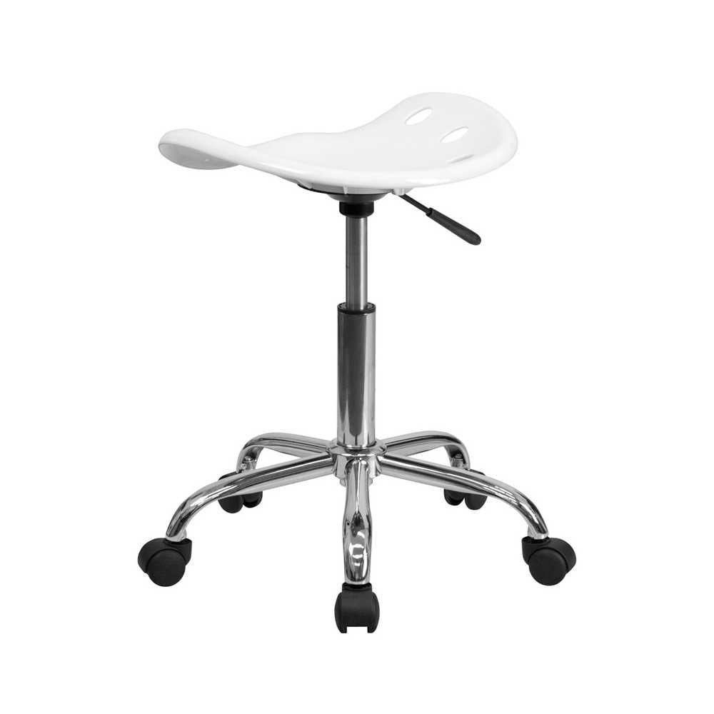 Vibrant White Tractor Seat and Chrome Stool