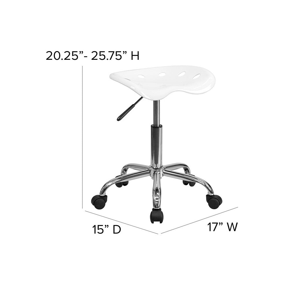 Vibrant White Tractor Seat and Chrome Stool