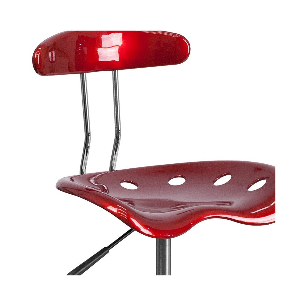 Vibrant Wine Red and Chrome Drafting Stool with Tractor Seat