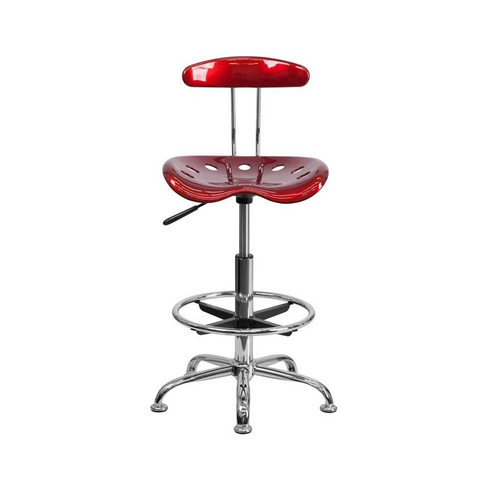 Vibrant Wine Red and Chrome Drafting Stool with Tractor Seat