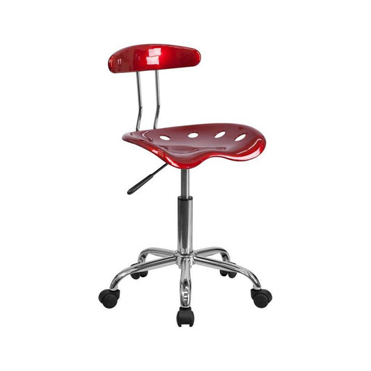 Vibrant Wine Red and Chrome Swivel Task Office Chair with Tractor Seat