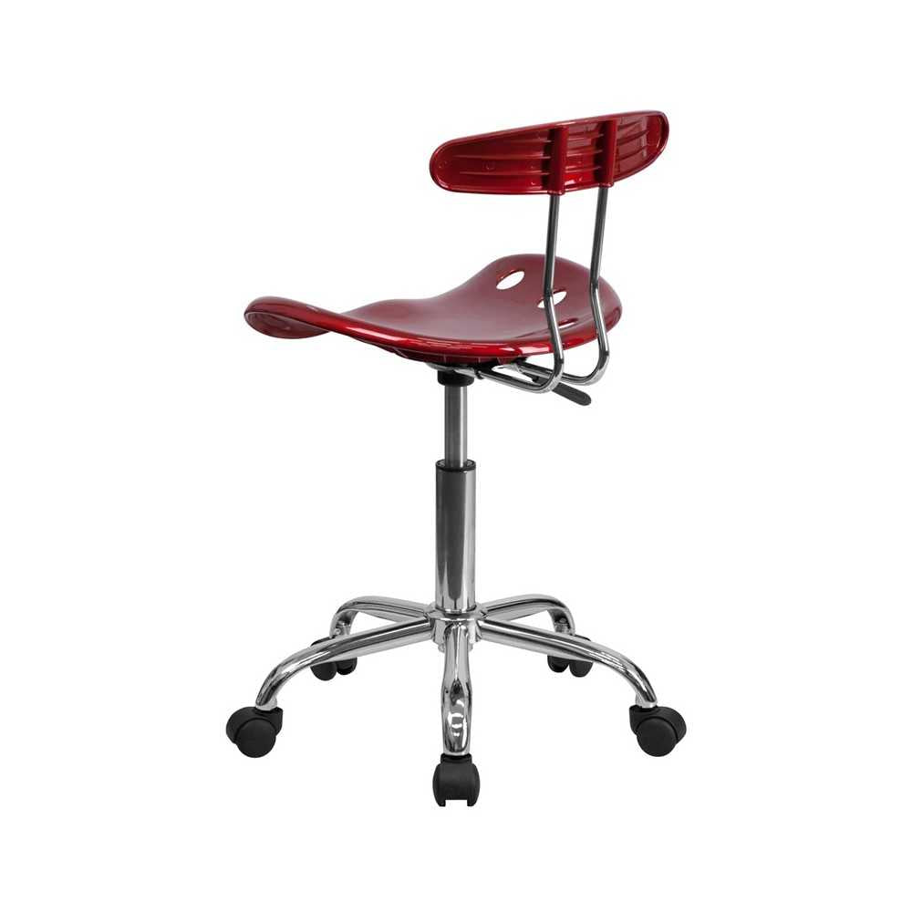 Vibrant Wine Red and Chrome Swivel Task Office Chair with Tractor Seat