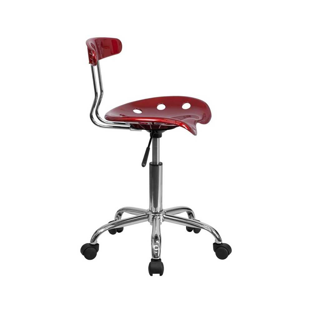 Vibrant Wine Red and Chrome Swivel Task Office Chair with Tractor Seat