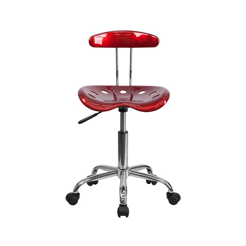 Vibrant Wine Red and Chrome Swivel Task Office Chair with Tractor Seat