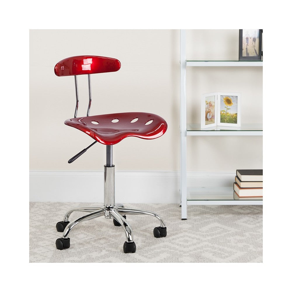 Vibrant Wine Red and Chrome Swivel Task Office Chair with Tractor Seat