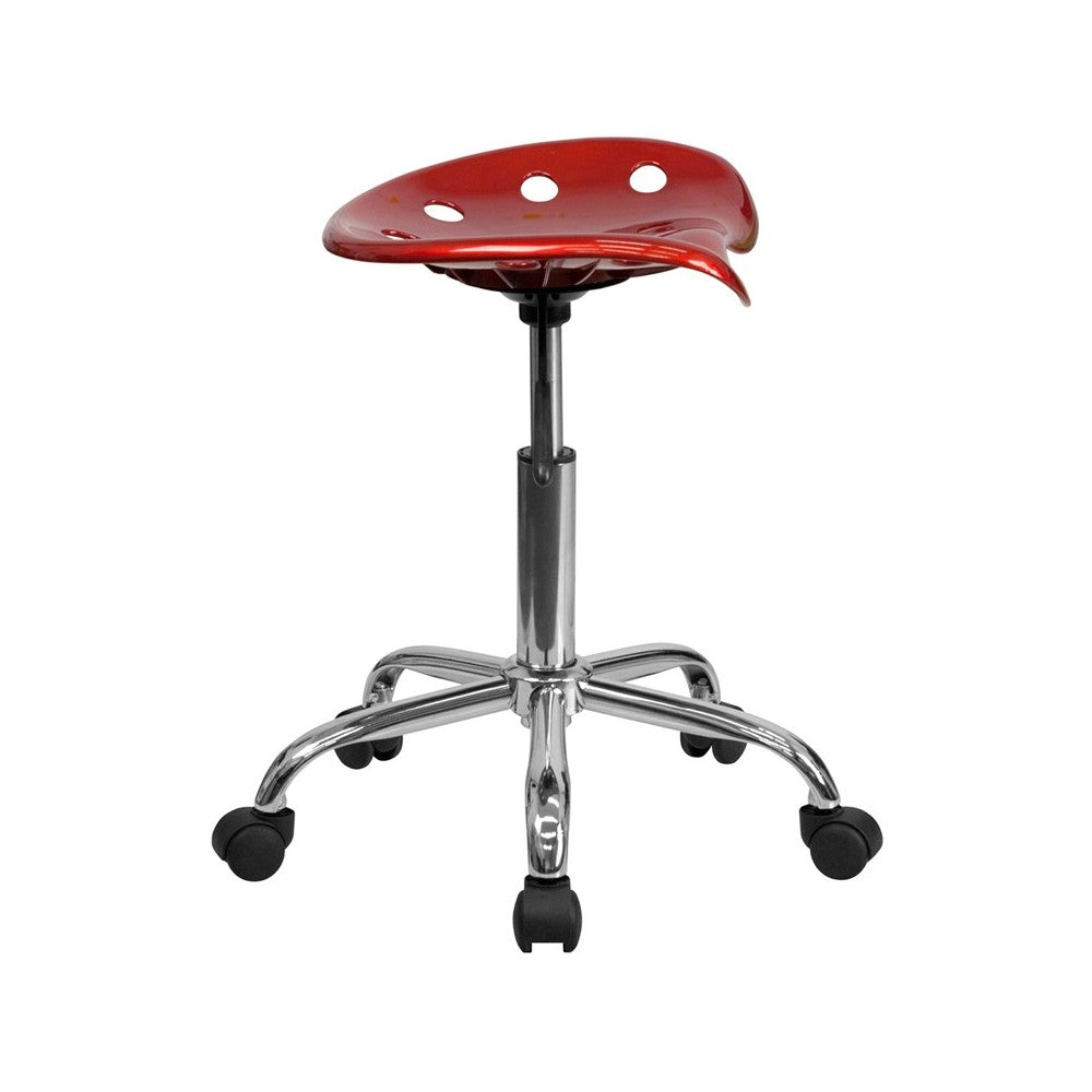 Vibrant Wine Red Tractor Seat and Chrome Stool