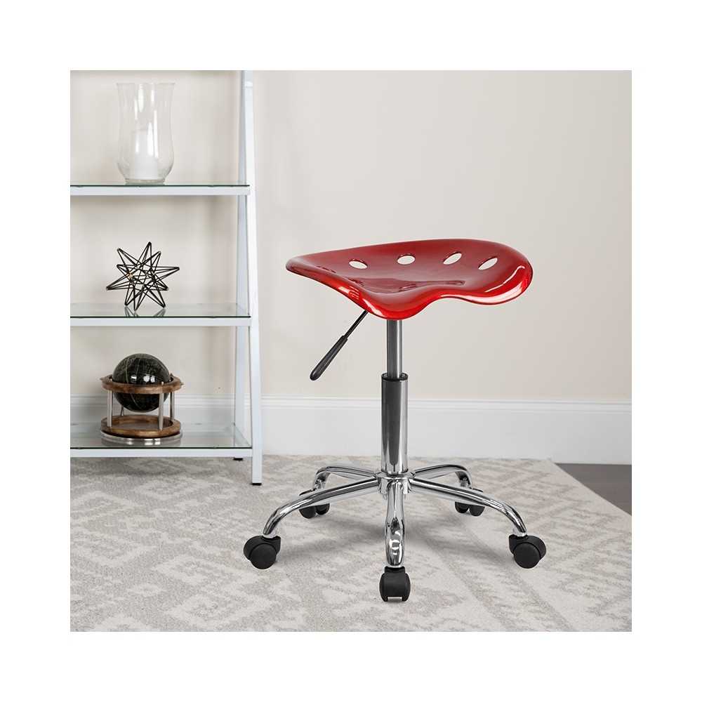 Vibrant Wine Red Tractor Seat and Chrome Stool