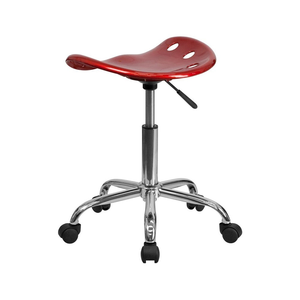 Vibrant Wine Red Tractor Seat and Chrome Stool