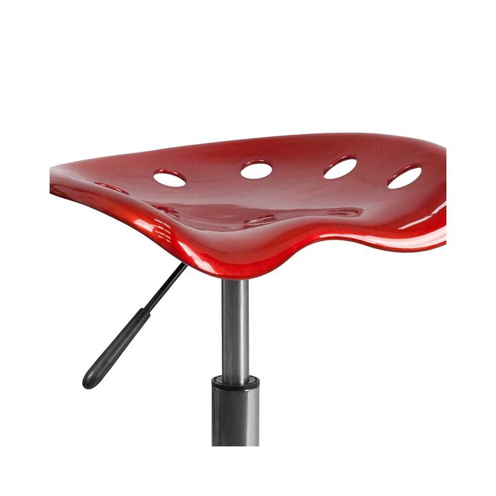 Vibrant Wine Red Tractor Seat and Chrome Stool