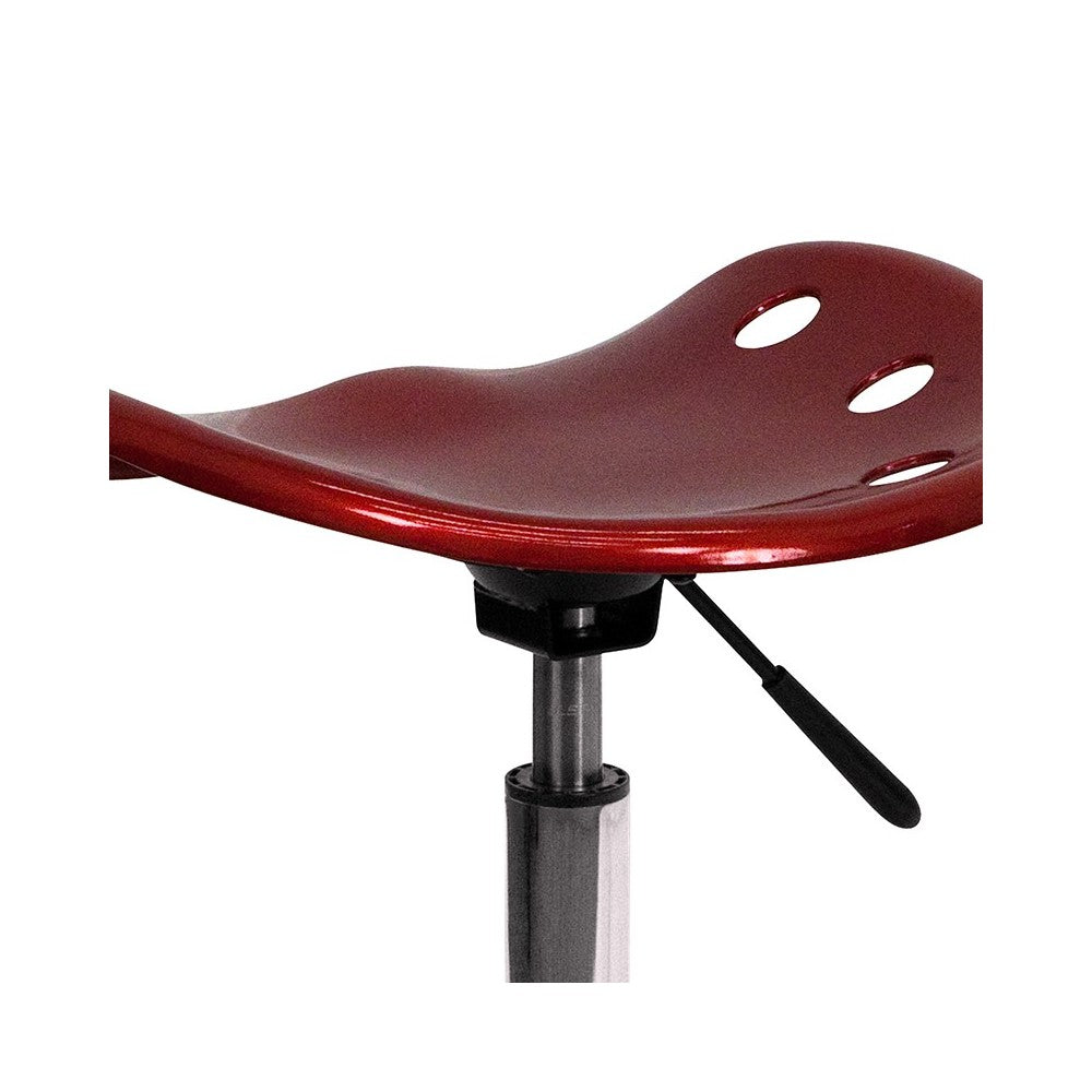 Vibrant Wine Red Tractor Seat and Chrome Stool