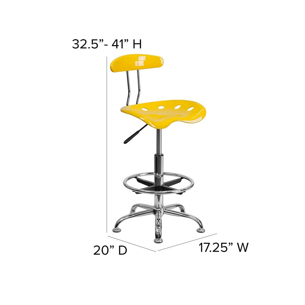 Vibrant Yellow and Chrome Drafting Stool with Tractor Seat