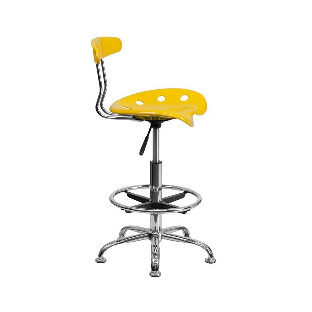 Vibrant Yellow and Chrome Drafting Stool with Tractor Seat