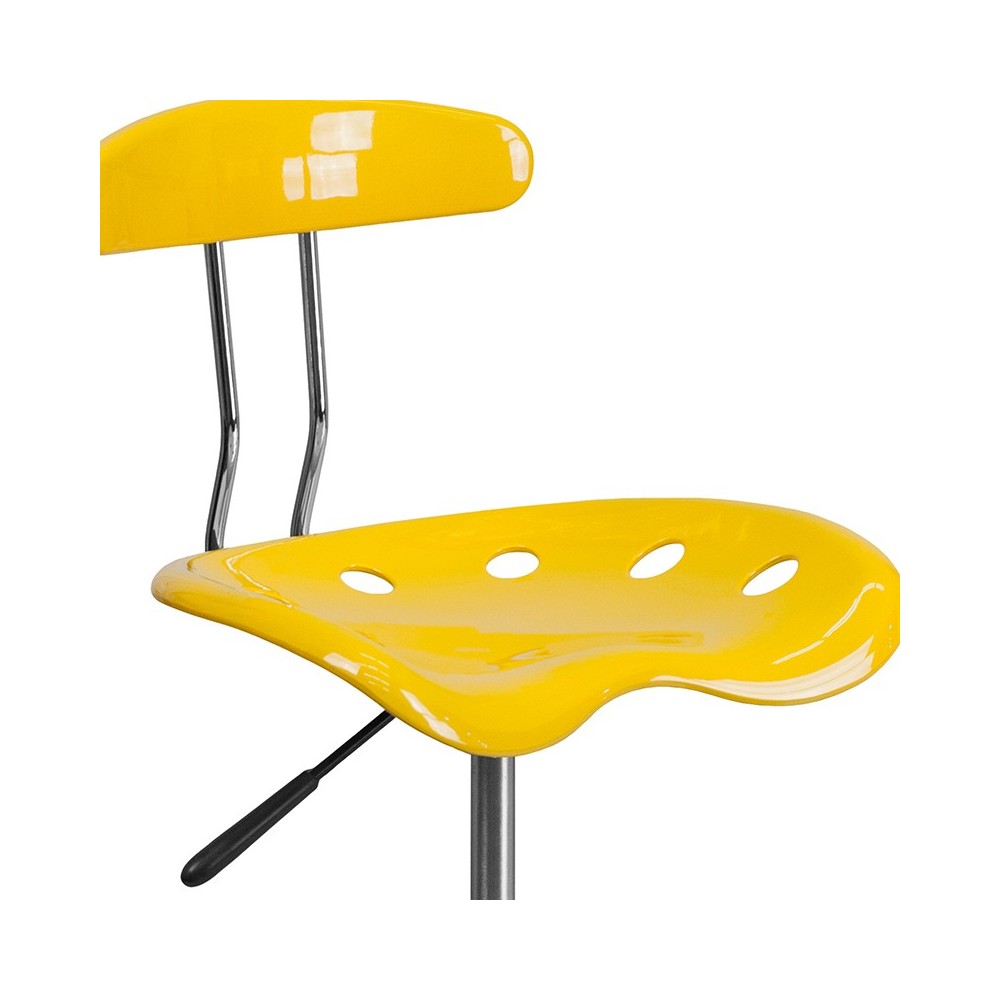 Vibrant Yellow and Chrome Drafting Stool with Tractor Seat