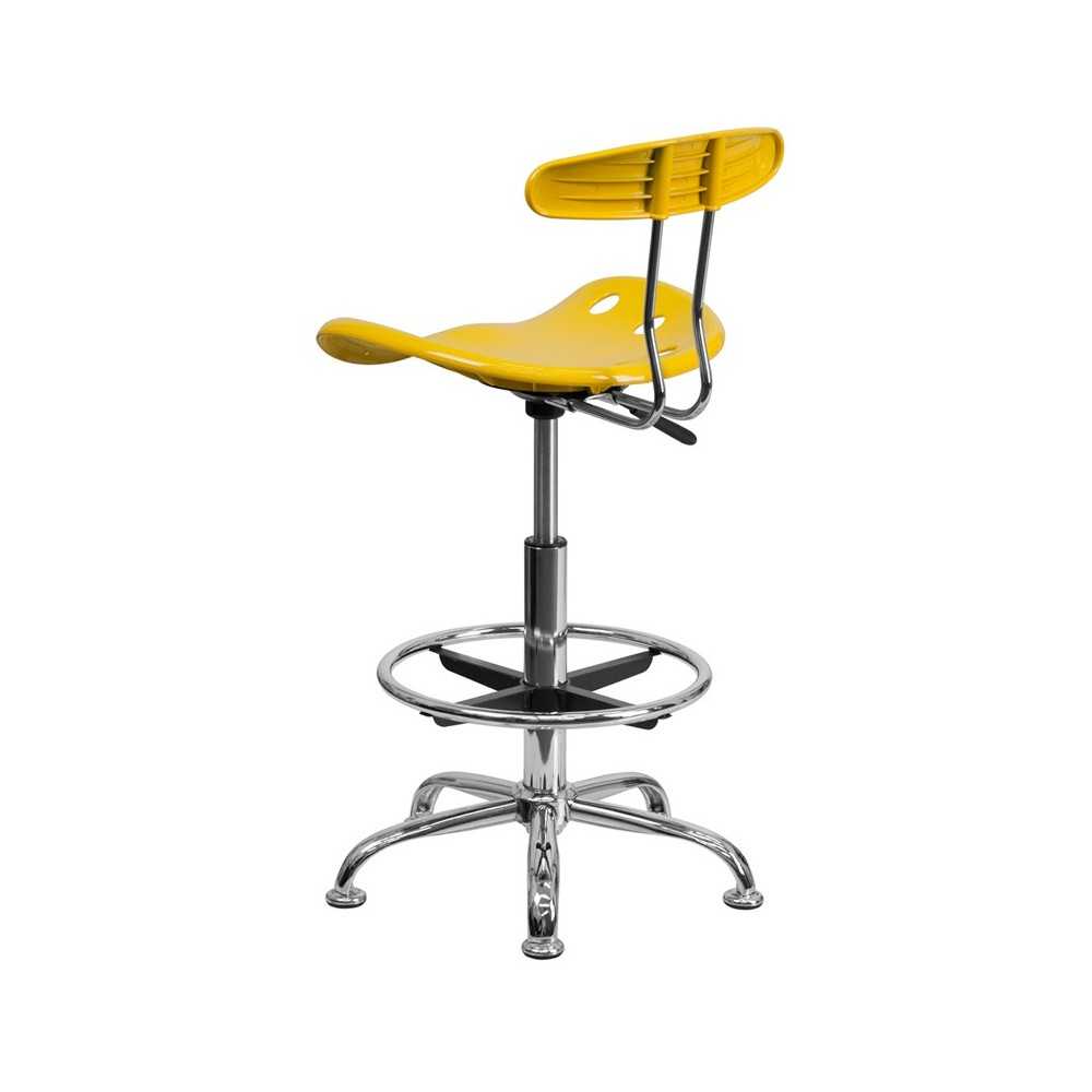 Vibrant Yellow and Chrome Drafting Stool with Tractor Seat