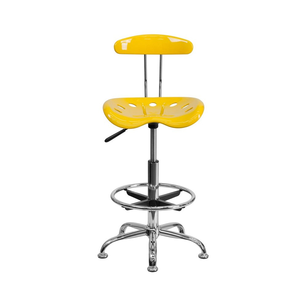 Vibrant Yellow and Chrome Drafting Stool with Tractor Seat