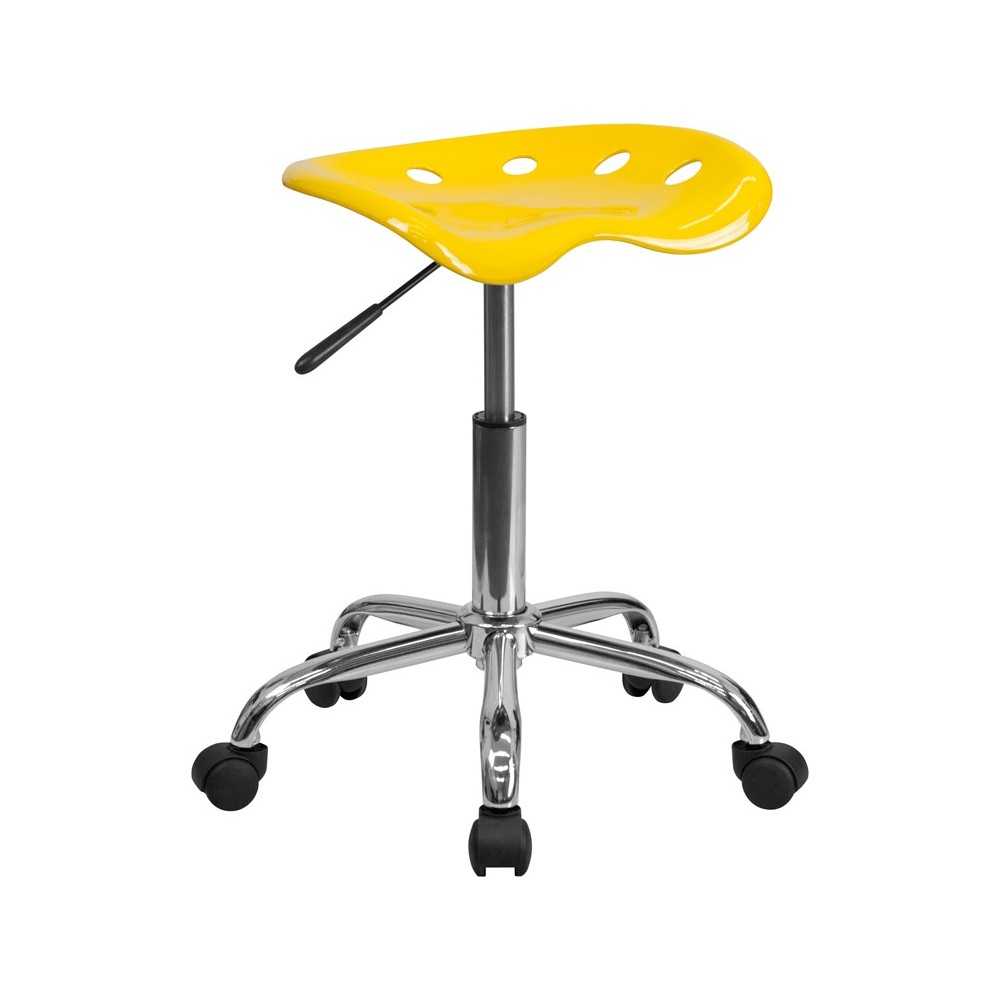 Vibrant Yellow Tractor Seat and Chrome Stool