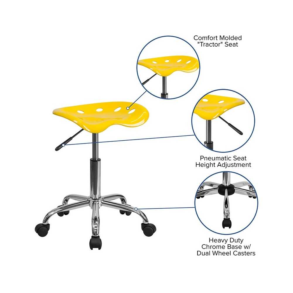 Vibrant Yellow Tractor Seat and Chrome Stool