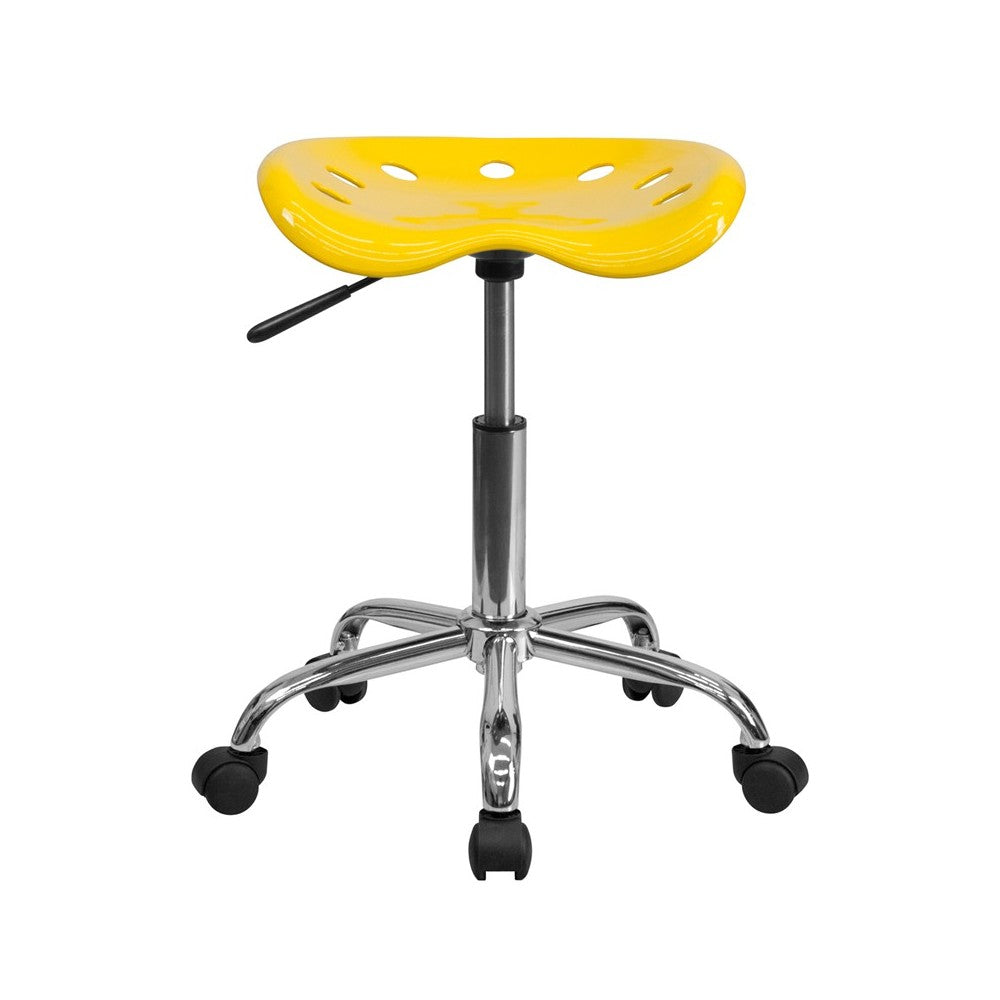 Vibrant Yellow Tractor Seat and Chrome Stool