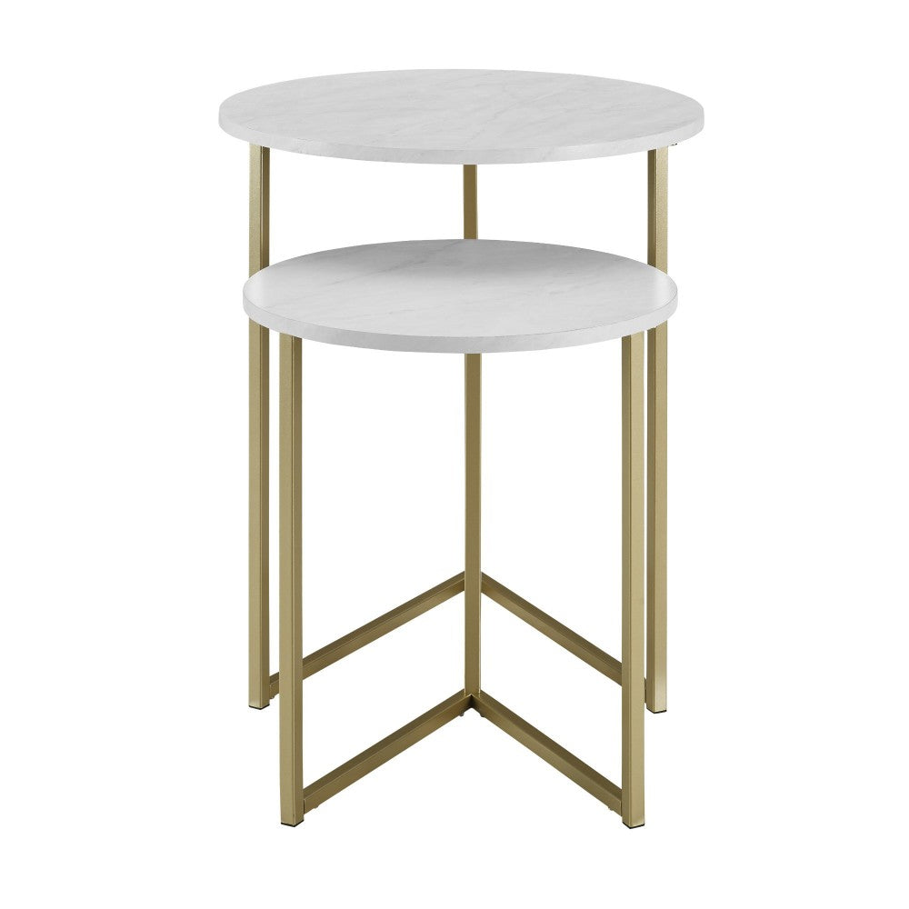 Victoria 2-Piece V Leg Nesting Side Tables - Faux White Marble/Gold