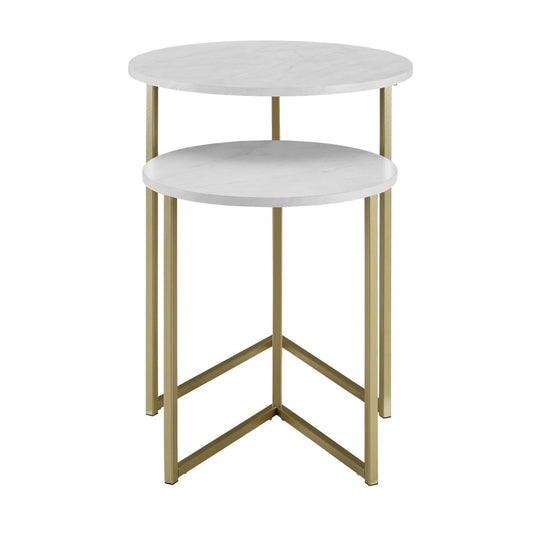Victoria 2-Piece V Leg Nesting Side Tables - Faux White Marble/Gold
