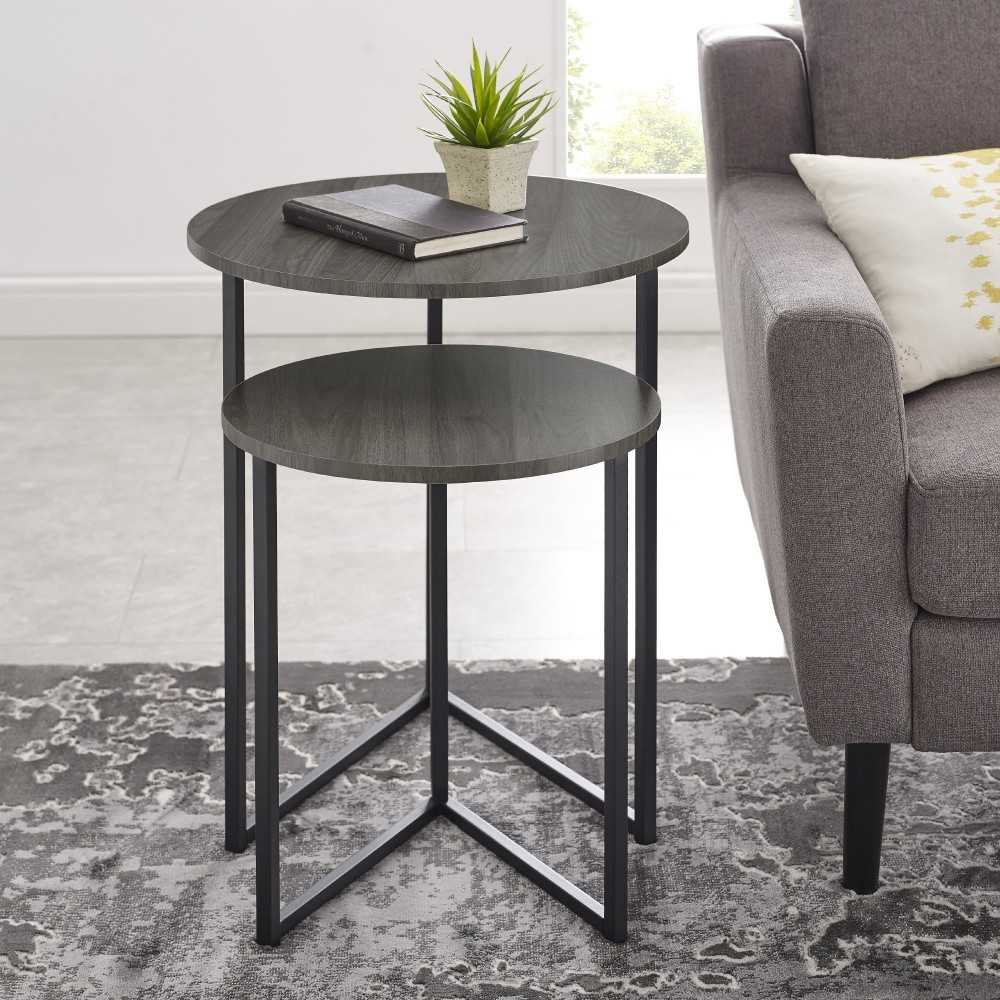 Victoria 2-Piece V Leg Nesting Side Tables - Slate Gray/Black