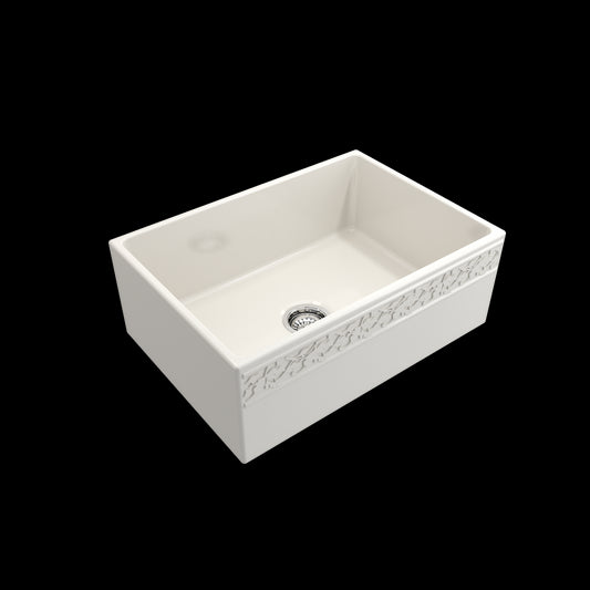 Vigneto Apron Front Fireclay 27 in. Single Bowl Kitchen Sink with Protective Bottom Grid and Strainer in Biscuit