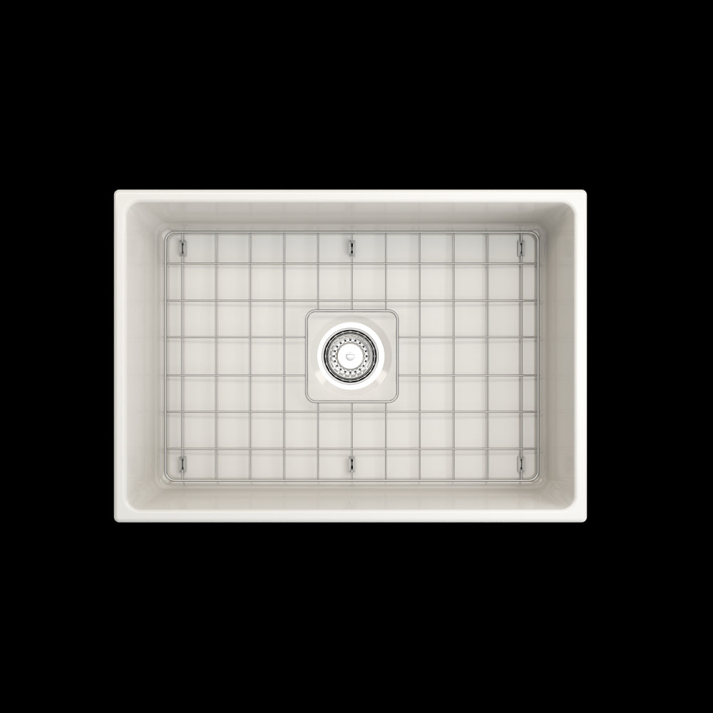 Vigneto Apron Front Fireclay 27 in. Single Bowl Kitchen Sink with Protective Bottom Grid and Strainer in Biscuit
