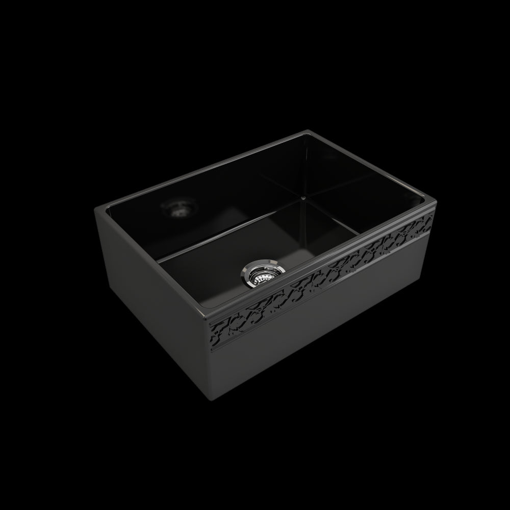 Vigneto Apron Front Fireclay 27 in. Single Bowl Kitchen Sink with Protective Bottom Grid and Strainer in Black