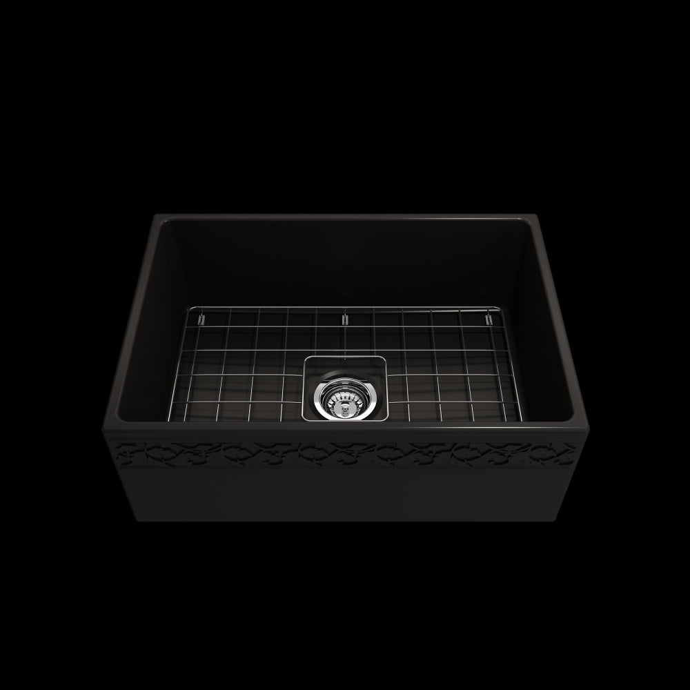Vigneto Apron Front Fireclay 27 in. Single Bowl Kitchen Sink with Protective Bottom Grid and Strainer in Matte Black