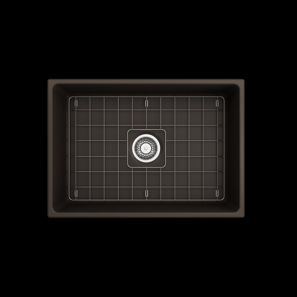 Vigneto Apron Front Fireclay 27 in. Single Bowl Kitchen Sink with Protective Bottom Grid and Strainer in Matte Brown