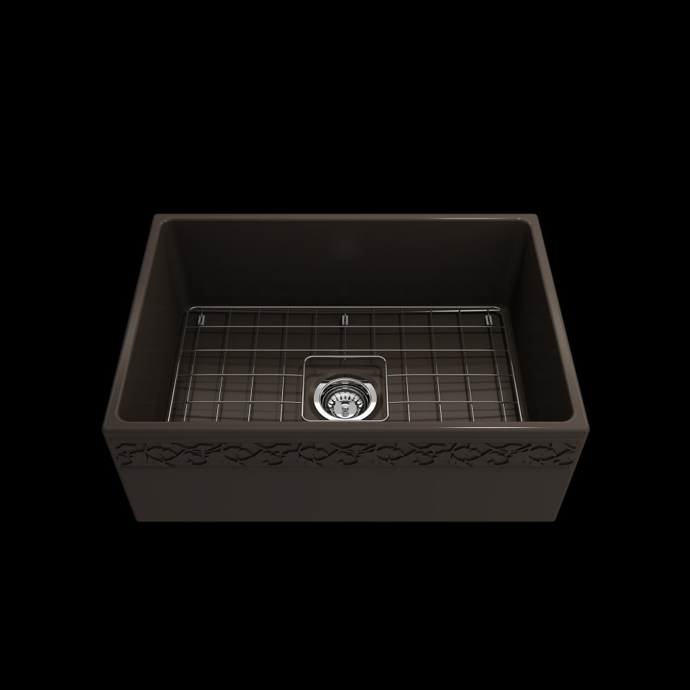 Vigneto Apron Front Fireclay 27 in. Single Bowl Kitchen Sink with Protective Bottom Grid and Strainer in Matte Brown
