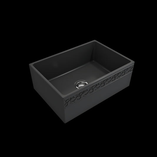 Vigneto Apron Front Fireclay 27 in. Single Bowl Kitchen Sink with Protective Bottom Grid and Strainer in Matte Dark Gray
