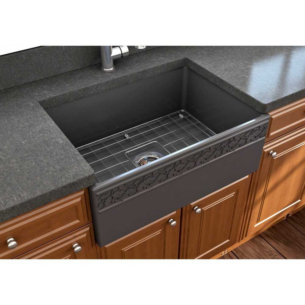 Vigneto Apron Front Fireclay 27 in. Single Bowl Kitchen Sink with Protective Bottom Grid and Strainer in Matte Dark Gray