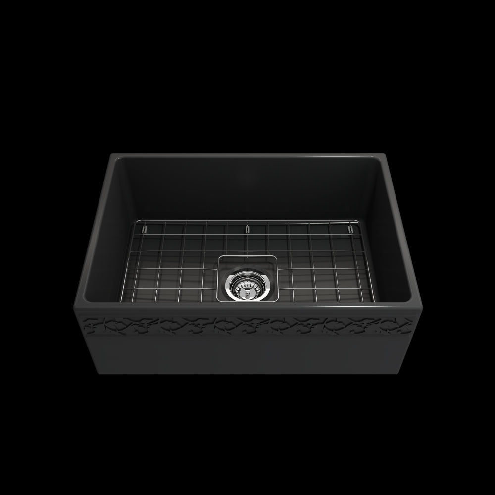 Vigneto Apron Front Fireclay 27 in. Single Bowl Kitchen Sink with Protective Bottom Grid and Strainer in Matte Dark Gray