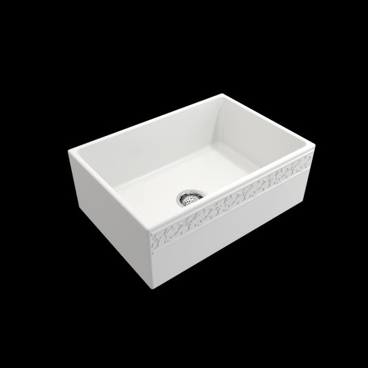Vigneto Apron Front Fireclay 27 in. Single Bowl Kitchen Sink with Protective Bottom Grid and Strainer in Matte White