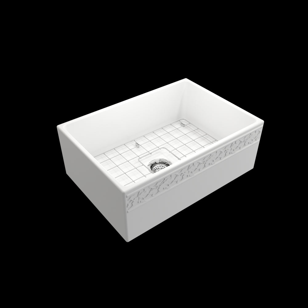 Vigneto Apron Front Fireclay 27 in. Single Bowl Kitchen Sink with Protective Bottom Grid and Strainer in Matte White