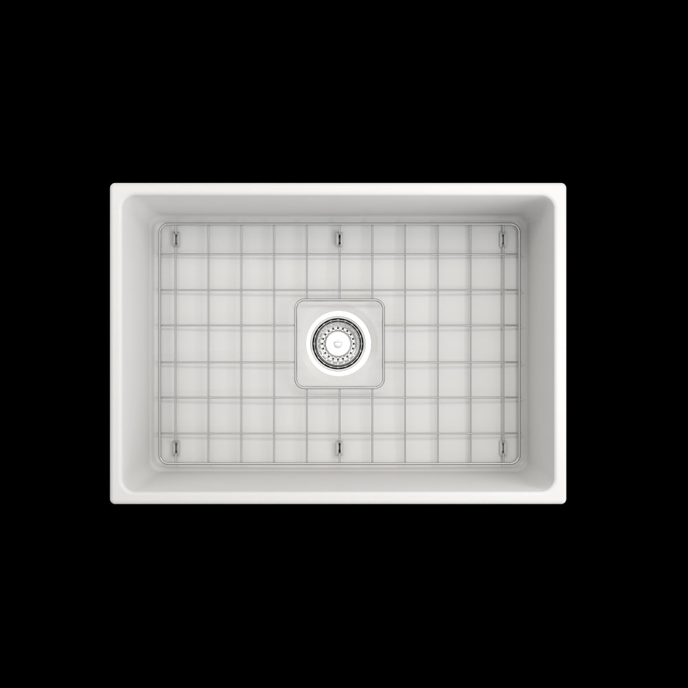 Vigneto Apron Front Fireclay 27 in. Single Bowl Kitchen Sink with Protective Bottom Grid and Strainer in Matte White