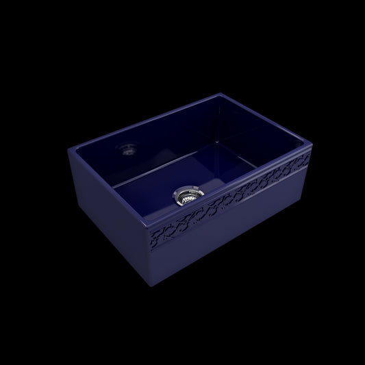 Vigneto Apron Front Fireclay 27 in. Single Bowl Kitchen Sink with Protective Bottom Grid and Strainer in Sapphire Blue