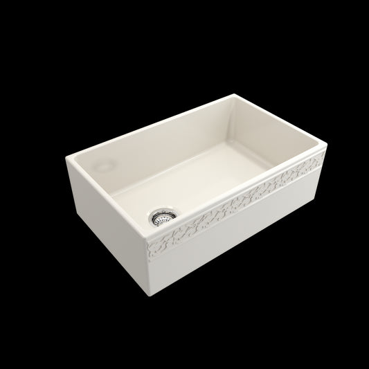 Vigneto Apron Front Fireclay 30 in. Single Bowl Kitchen Sink with Protective Bottom Grid and Strainer in Biscuit