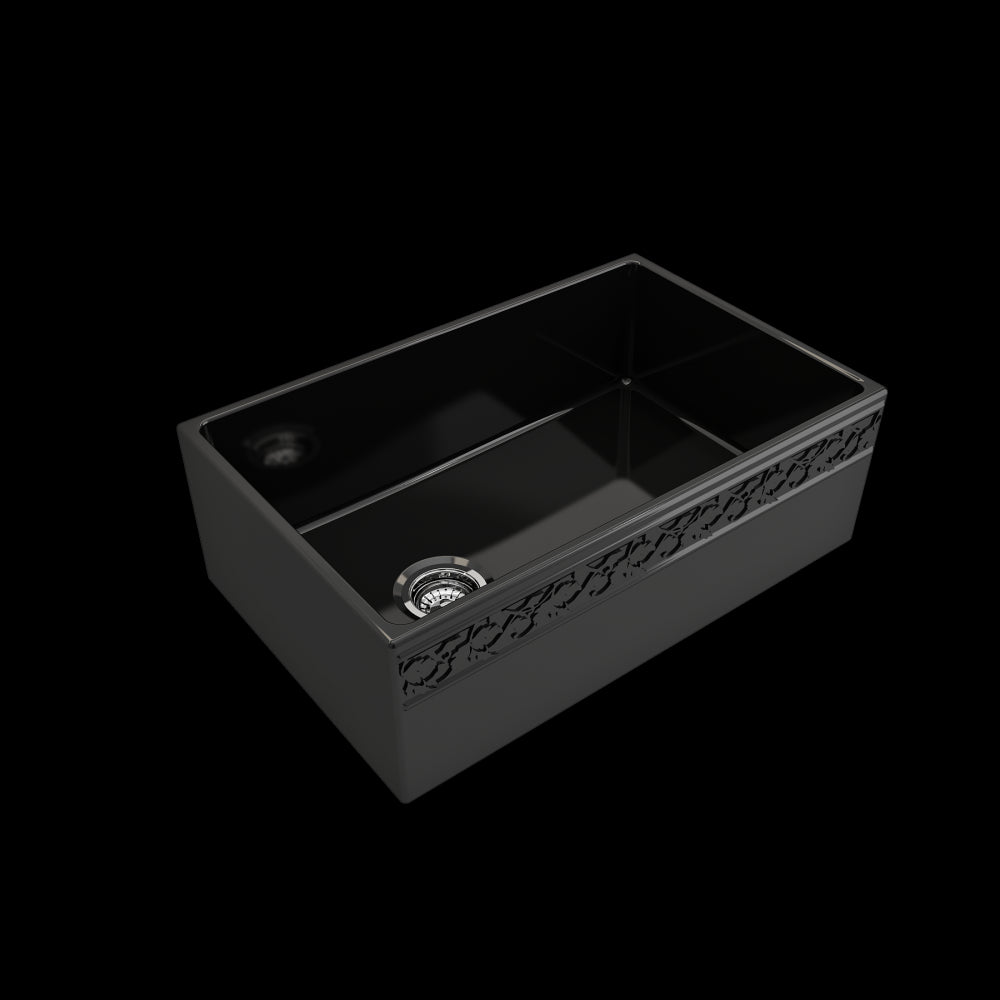 Vigneto Apron Front Fireclay 30 in. Single Bowl Kitchen Sink with Protective Bottom Grid and Strainer in Black