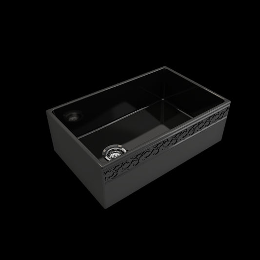 Vigneto Apron Front Fireclay 30 in. Single Bowl Kitchen Sink with Protective Bottom Grid and Strainer in Black