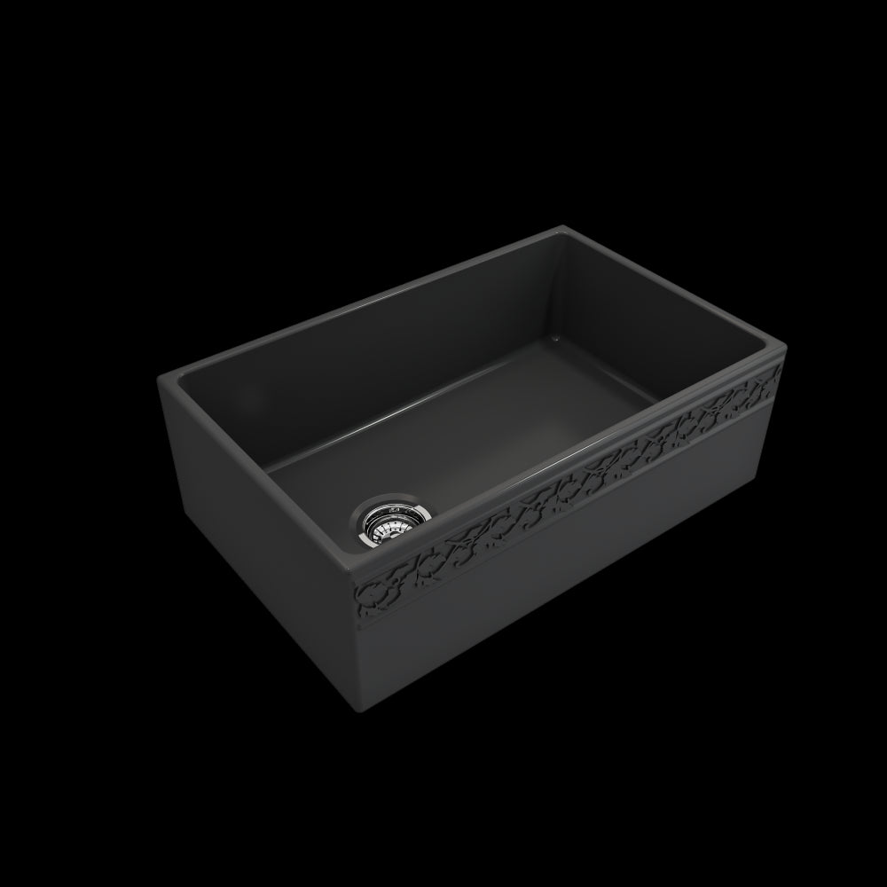 Vigneto Apron Front Fireclay 30 in. Single Bowl Kitchen Sink with Protective Bottom Grid and Strainer in Matte Dark Gray