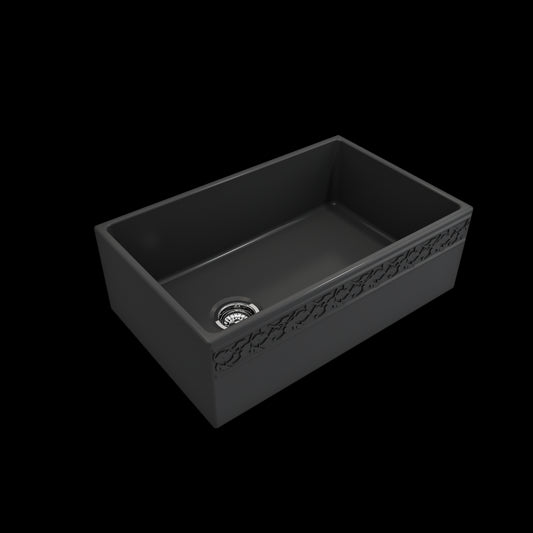 Vigneto Apron Front Fireclay 30 in. Single Bowl Kitchen Sink with Protective Bottom Grid and Strainer in Matte Dark Gray