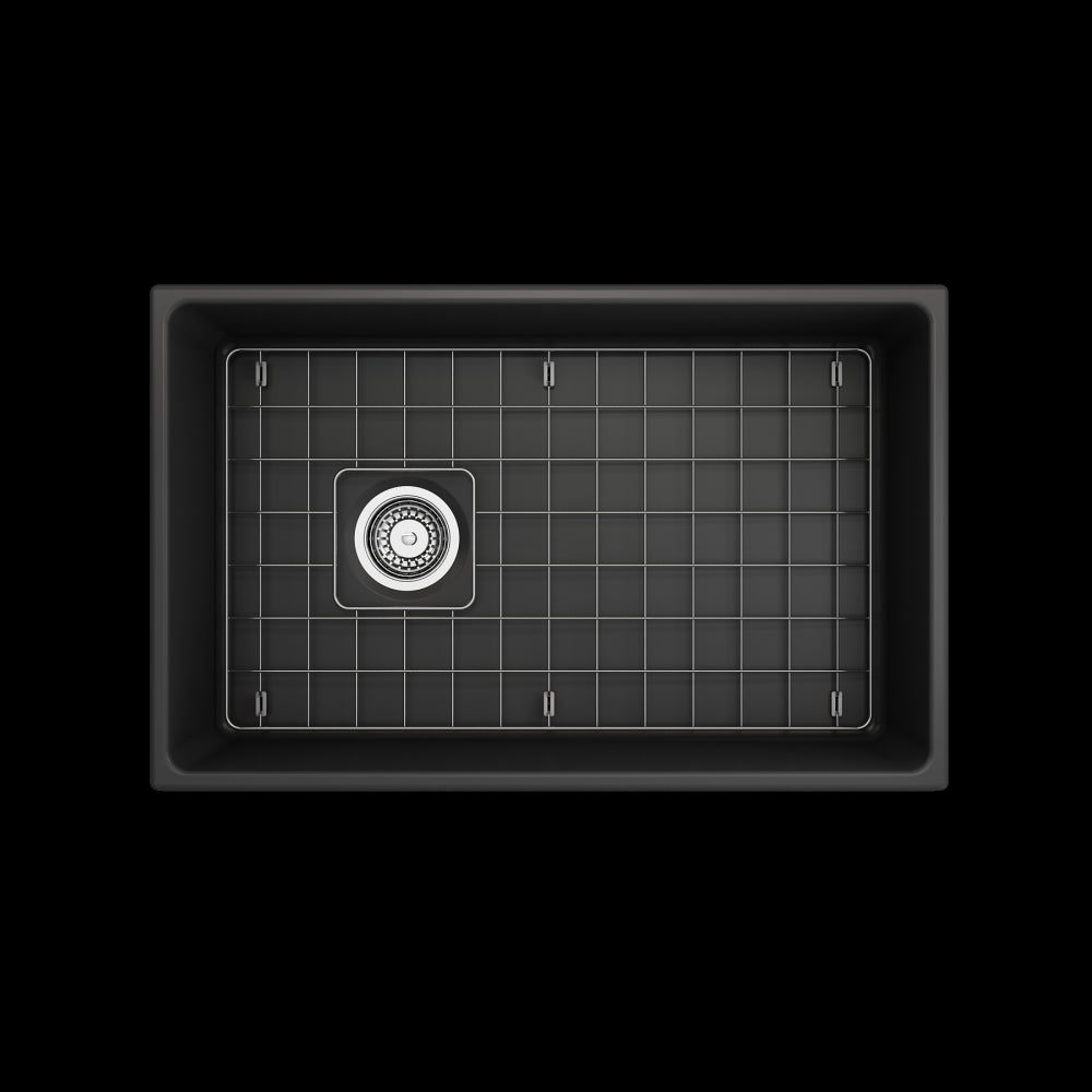 Vigneto Apron Front Fireclay 30 in. Single Bowl Kitchen Sink with Protective Bottom Grid and Strainer in Matte Dark Gray
